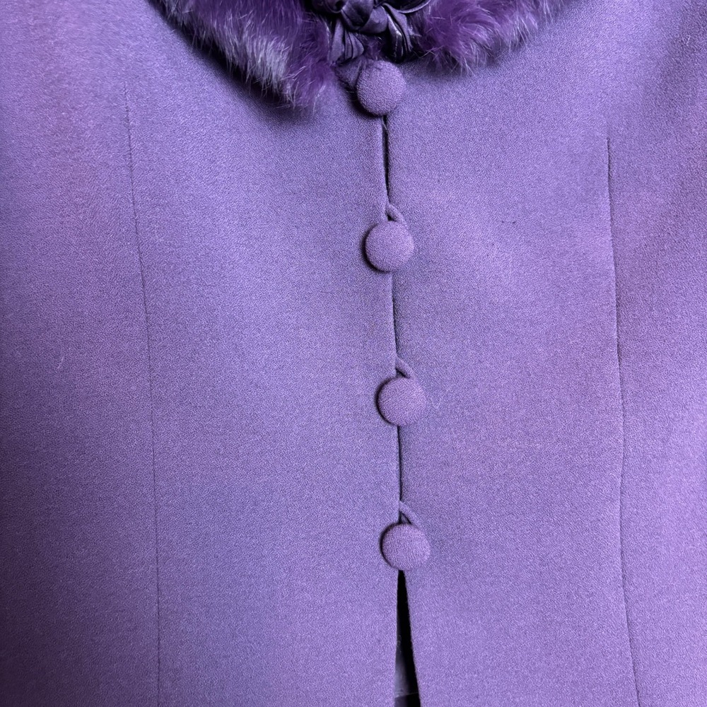 Adrianna Papell Womens 10 Purple Fur Trim Bow Blazer Jacket Glam Chic Holiday - Picture 5 of 14